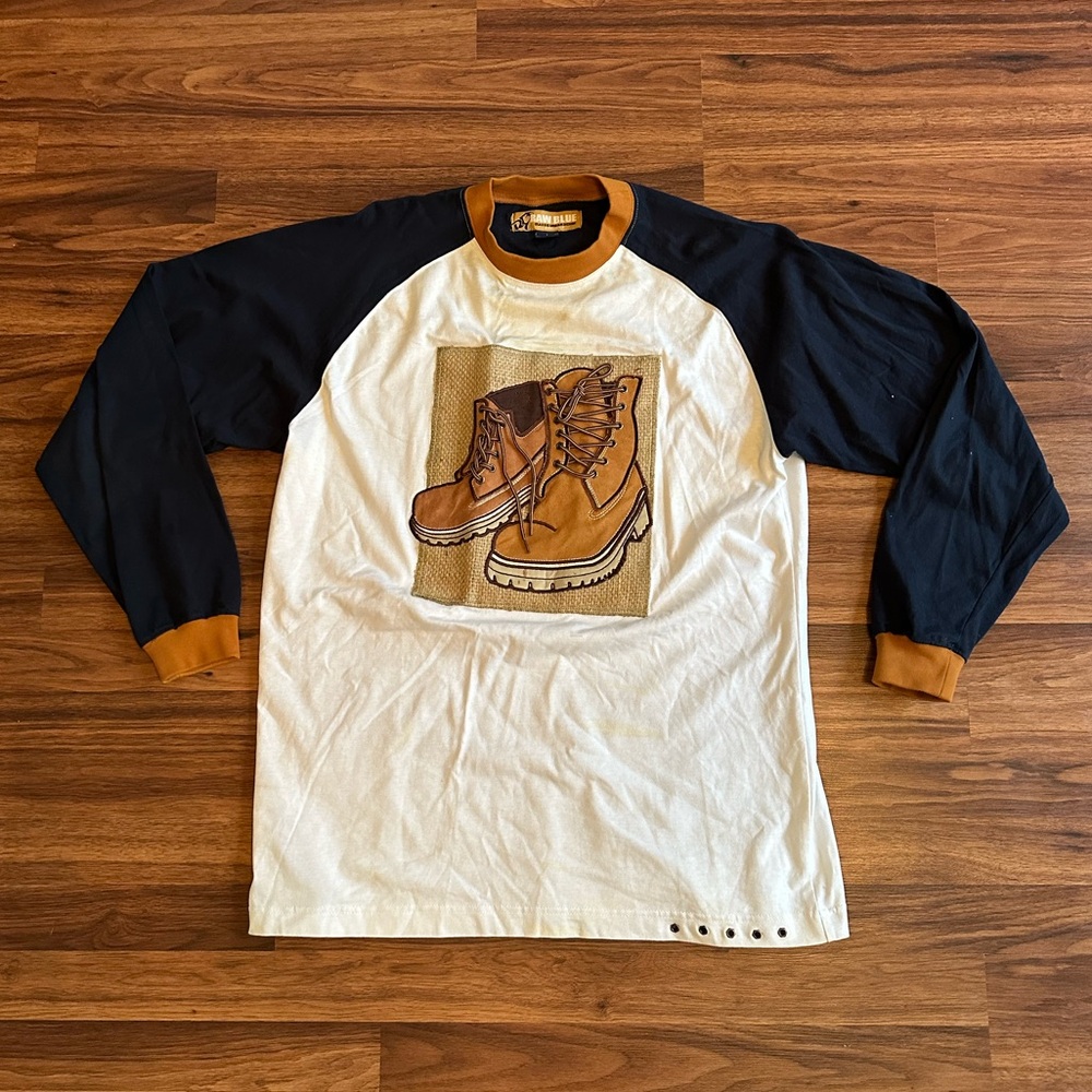 VTG Raw Blue Embroidered Long Sleeve Shirt, Size: Large